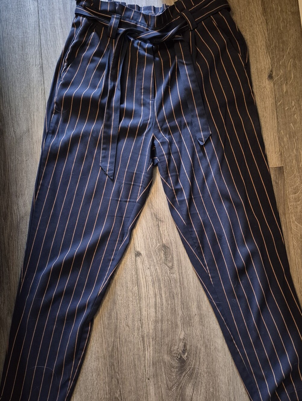 H&M Navy Pinstripe Paperbag Waist Pants